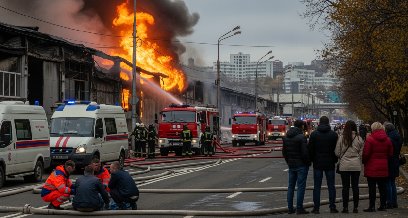 Пожар на складе во Владивостоке: погиб мужчина, четыре бригады скорой спасали пострадавших