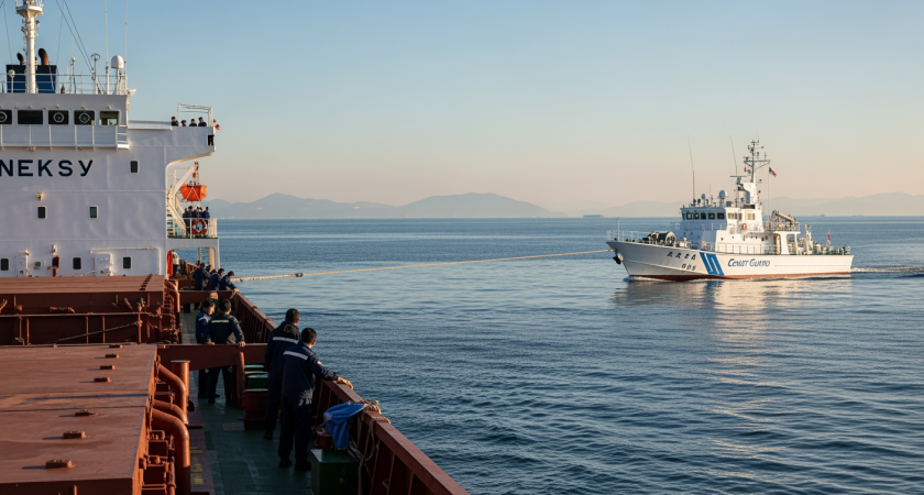 Грузовое судно с 15 россиянами дрейфовало у Японии: патрульный корабль взял на буксир