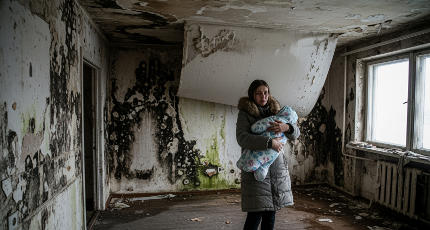 Без крыши в историческом центре: жильцы дома на Фокина тонут в осадках, пока УК ждёт согласований