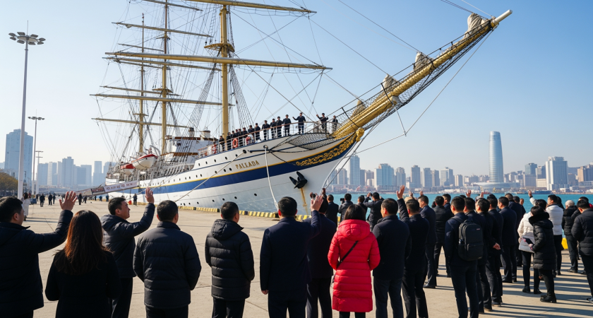 «Палладу» встретили салютом в Китае: фрегат возвращается во Владивосток после трехдневного визита