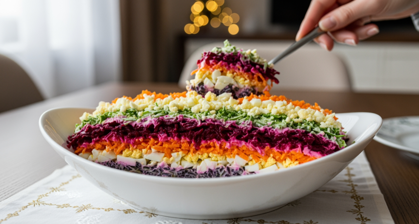 Новогодний салат «Хозяюшка». Блюдо, которое хозяйки готовят испокон века и подают на главный стол года — талисман удачи от Огненной Лошади