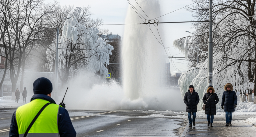 «Зимняя сказка» в марте: огромная струя воды превратила деревья и тротуары Владивостока в ледяной парк