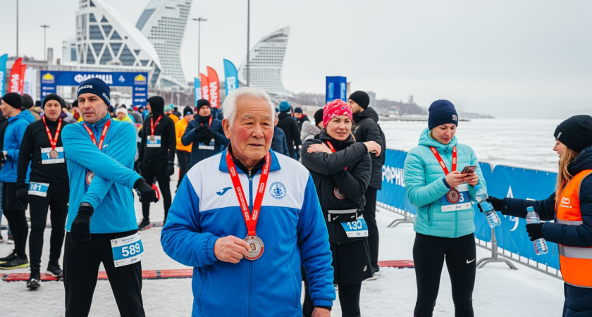 76-летний китаец из Пекина преодолел ледовый полумарафон во Владивостоке за 3 часа