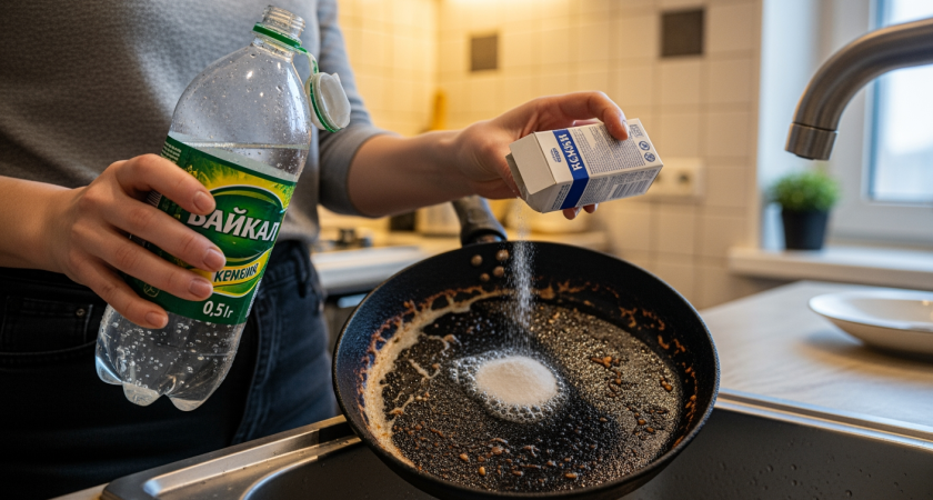 Мой секретный микс из кухонных продуктов заставляет многолетний нагар отслаиваться со сковородок без единого усилия