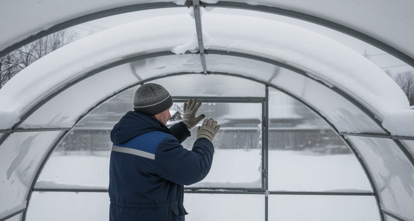 Старый садовод показал трюк с очисткой теплицы от снега — теперь делаю это за минуту без лопаты