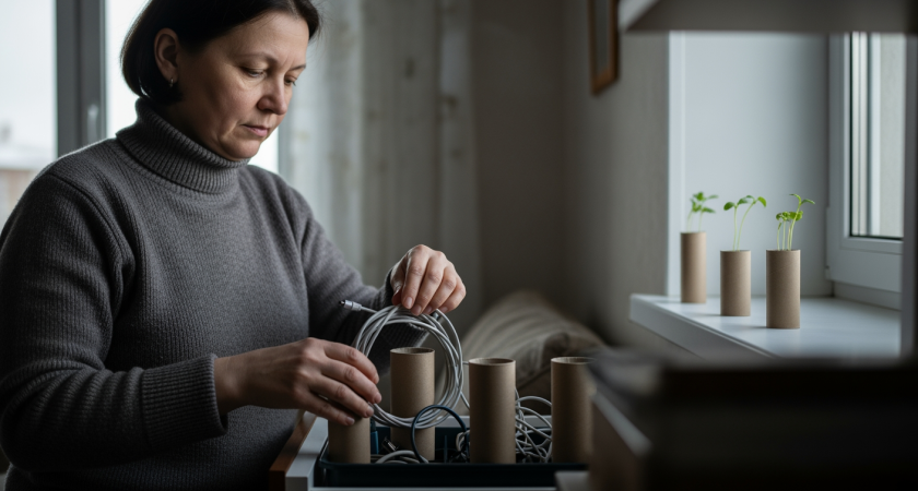 Втулки от туалетной бумаги превращаются в домашних помощников и экономят деньги на органайзерах