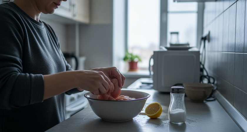 Простой трюк с солью превращает магазинную курицу в домашнюю и убирает всю химию за минуты