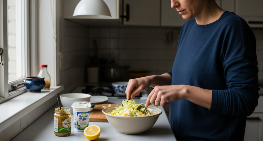 Капуста и пара яиц превращаются в салат который съедается мгновенно благодаря секретной горчичной заправке