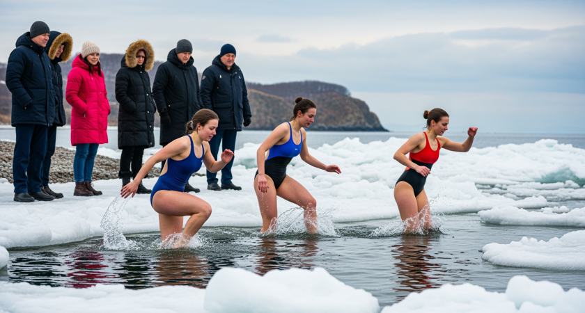 Спортсменки из Владивостока устроили воркаут среди льдин 8 марта