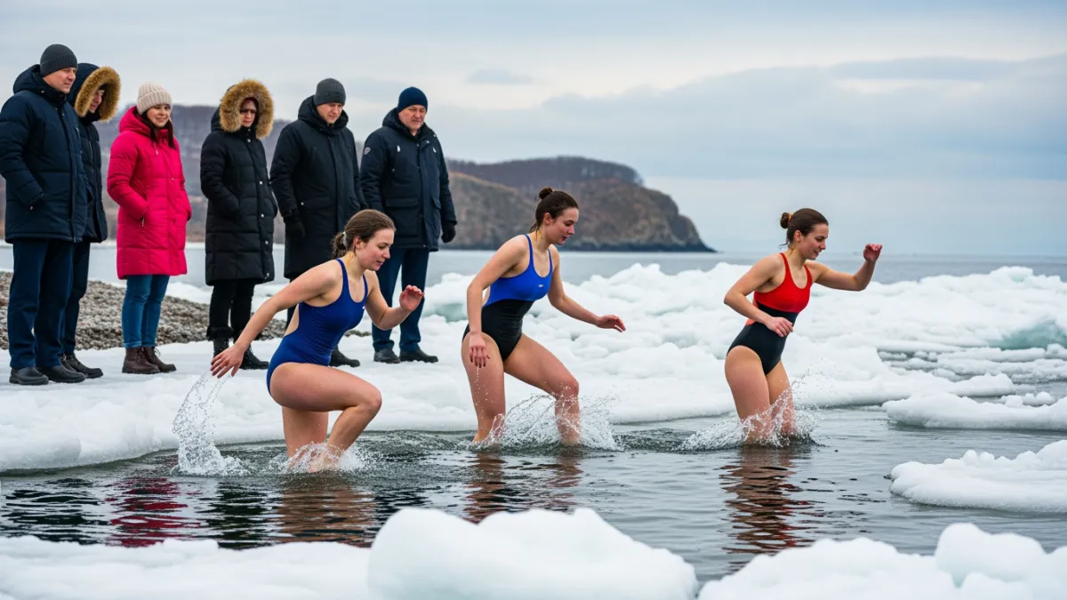 Спортсменки из Владивостока устроили воркаут среди льдин 8 марта