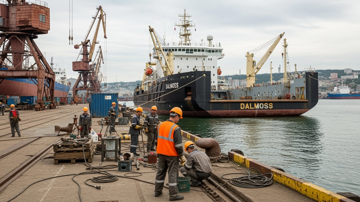 Плавбаза «Дальмос» встала в док №4 для промежуточного освидетельствования