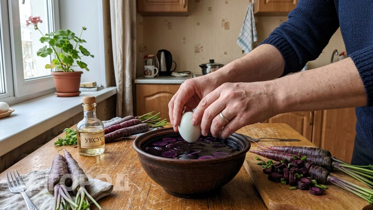 Больше никакой возни с шелухой, ведь обычный овощ с нижней полки красит яйца в космический фиолетовый всего за час