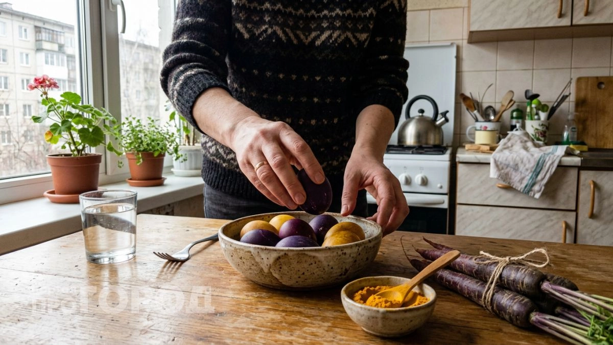 Больше не пачкаю кастрюли шелухой, ведь три копеечных продукта дают яйцам самый модный мраморный окрас на эту Пасху