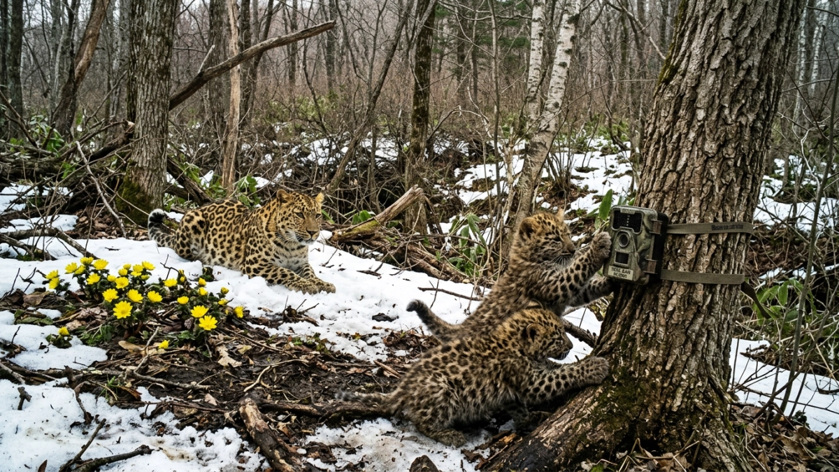 Котята дальневосточного леопарда попали в объектив фотоловушки Горшкова