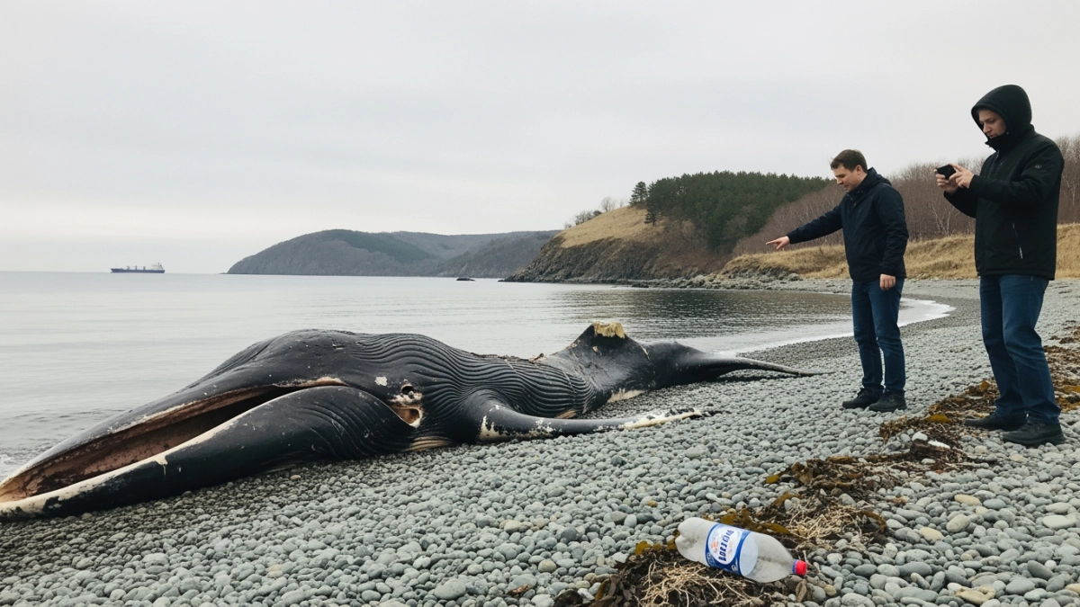 Горбатый кит выбросился на берег бухты Мусатова в Находке