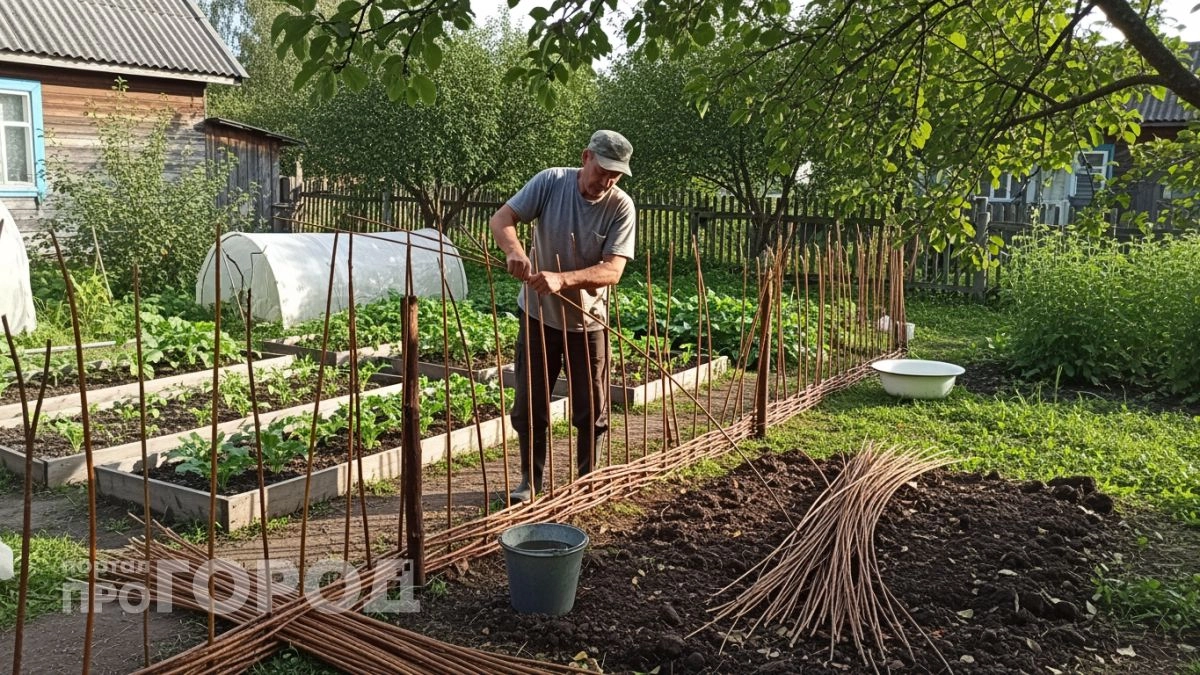 Забыла про профнастил и сетку: плету стильный забор из простых прутьев за копейки и пару выходных дней