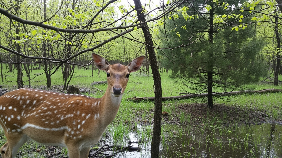 Пятнистый олень заглянул в фотоловушку и съел всё лишнее в нацпарке