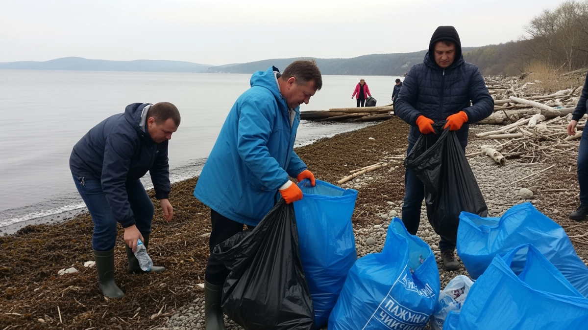Акция «Вода России» собрала почти сто владивостокцев на берегу бухты Аякс