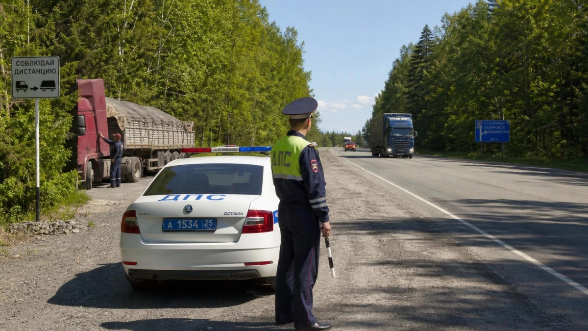 Цепная авария трёх грузовиков заблокировала трассу «Уссури» на 600-м километре