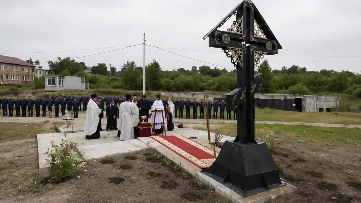 На аэродроме Артёма ко Дню ветеранов боевых действий освятили поклонный крест