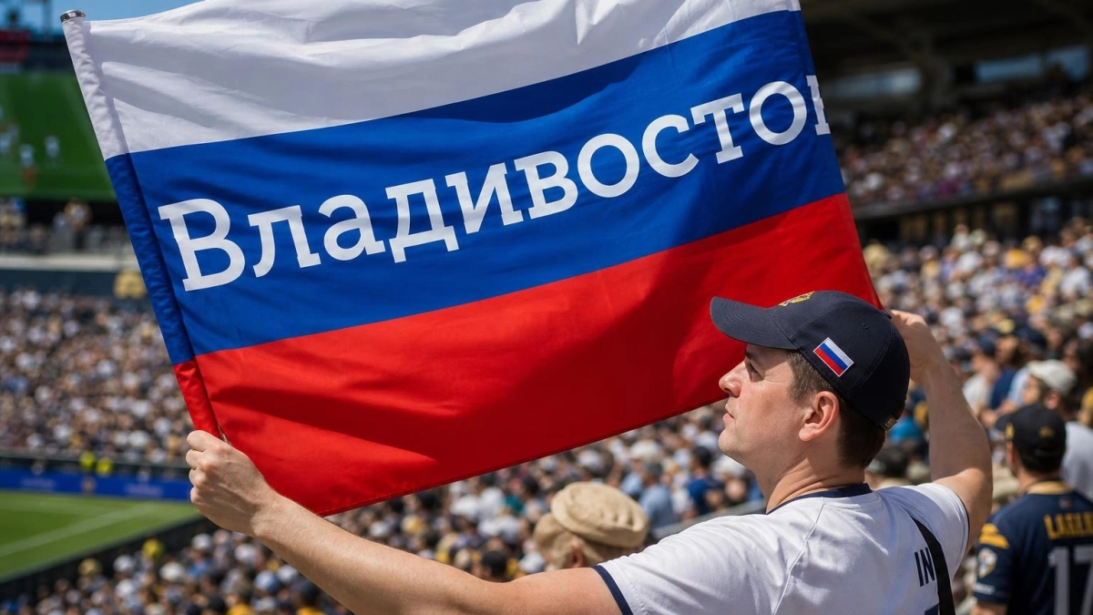 Житель Приморья привез в США на матчи ЧМ флаг России с надписью Владивосток