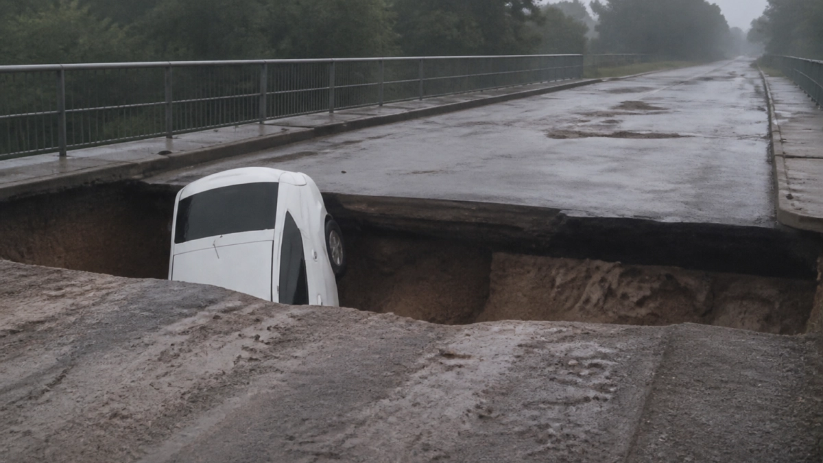 В Приморье Toyota Prius рухнула в реку с моста на размытой дороге