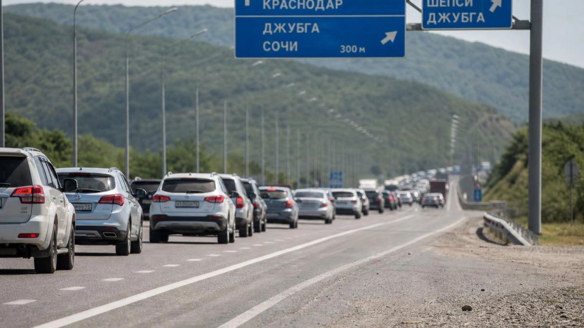 Пробка в Шкотово в сторону Находки уменьшилась к вечеру, но движение осталось медленным