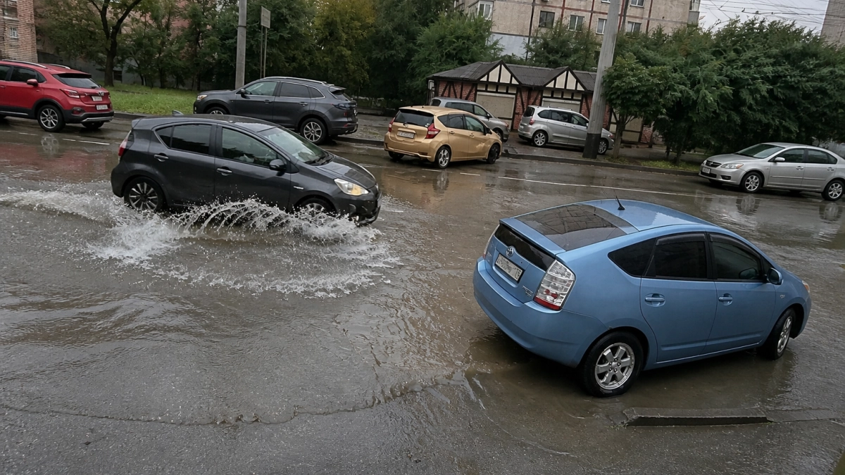 После ливня во Владивостоке затопило дороги и дворы в нескольких районах